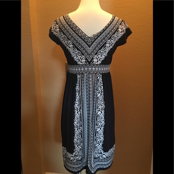 INC-Black and Off-White Embellished Print Dress - Picture 3 of 6